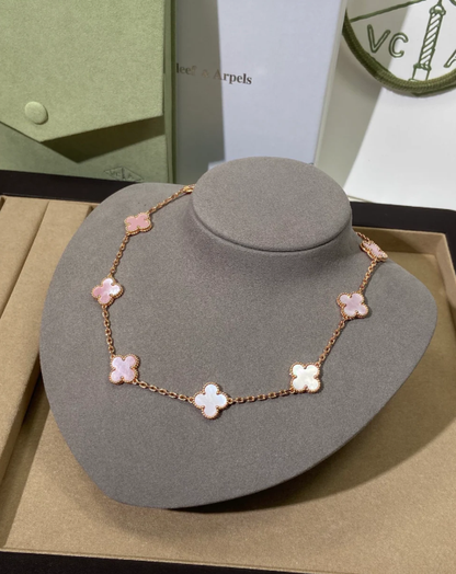 [Marins Jewellery] Pink Necklace with Ten Clover Designs