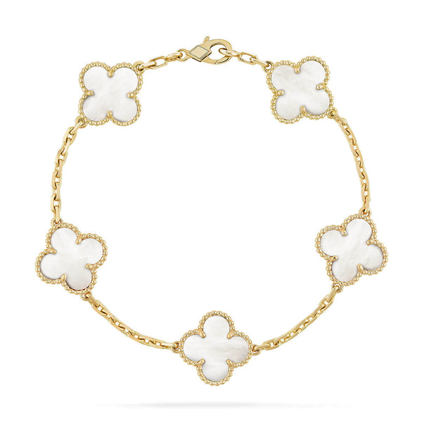 [Marin-Jewelry]CLOVER WHITE PEARL MOP 5 MOTIF BRACELET COLLECTION