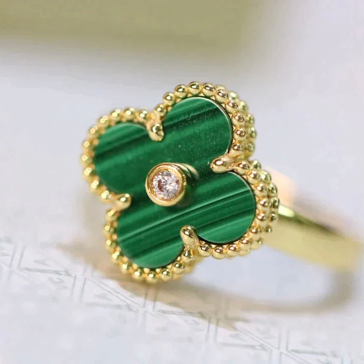 [Marins]CLOVER MALACHITE RING GOLD DIAMOND