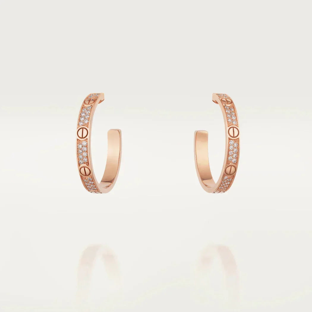 [Marins]LOVE DIAMOND PINK GOLD HOOP EARRINGS