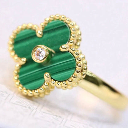[Marins]CLOVER MALACHITE RING GOLD DIAMOND