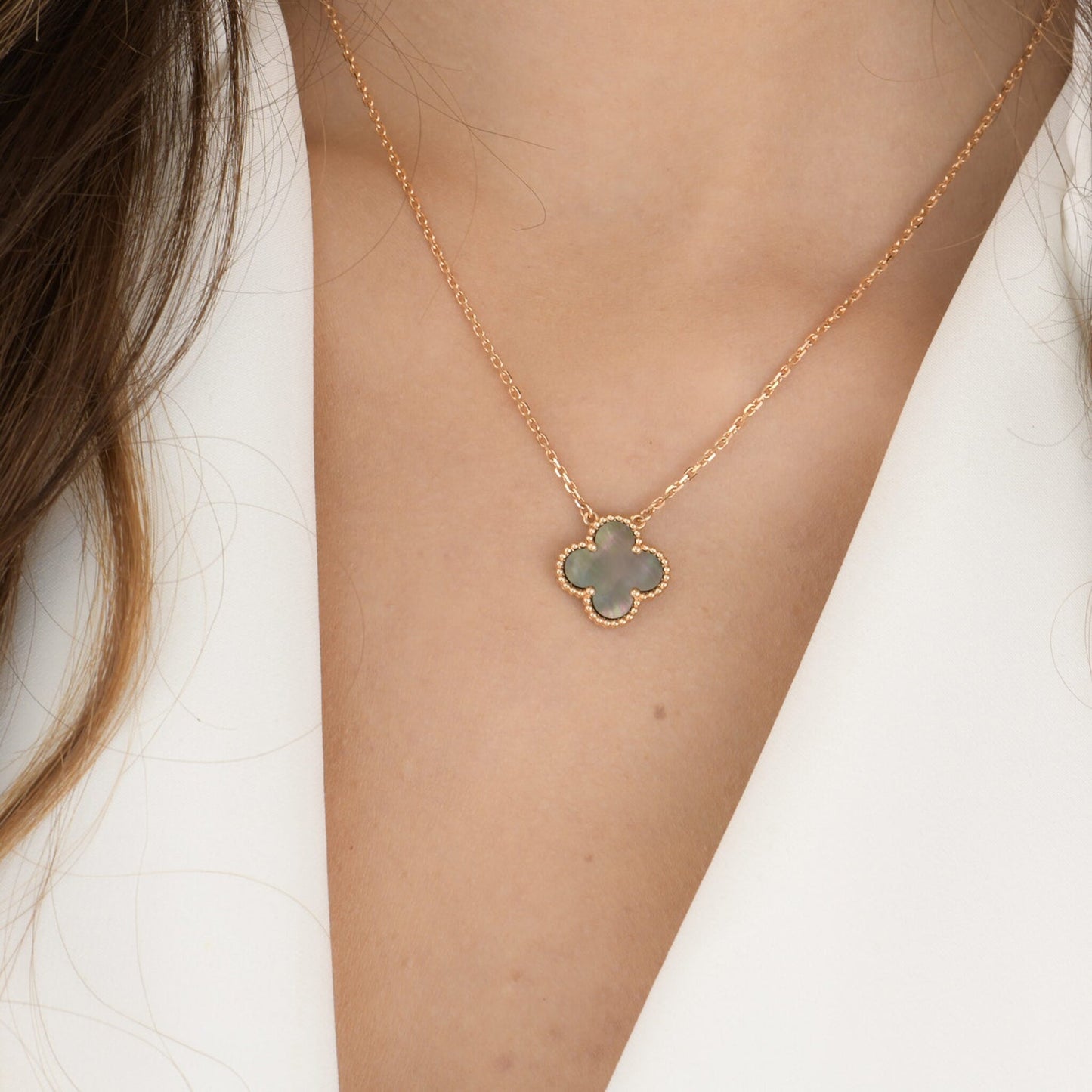 [Marin-Jewelry]CLOVER 15MM  GRAY MOTHER OF PEARL NECKLACE