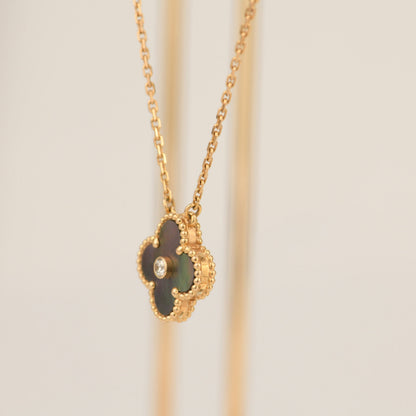 [Marins]CLOVER 15MM DIAMOND AND MOTHER-OF-GREY NECKLACE