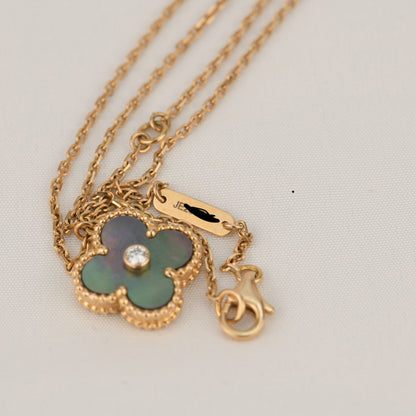 [Marins]CLOVER 15MM DIAMOND AND MOTHER-OF-GREY NECKLACE