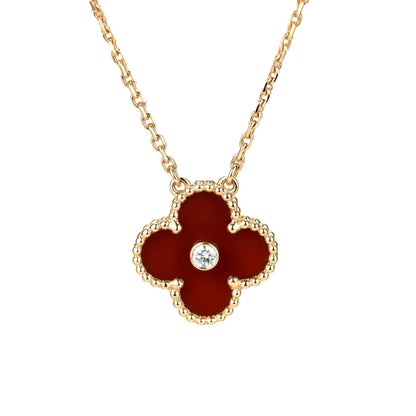 [Marins]CLOVER 15MM DIAMOND CARNELIAN NECKLACE