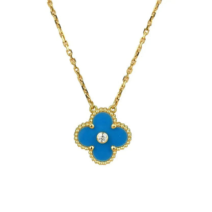 [Marins]CLOVER 15MM DIAMOND AND BLUE AGATE NECKLACE