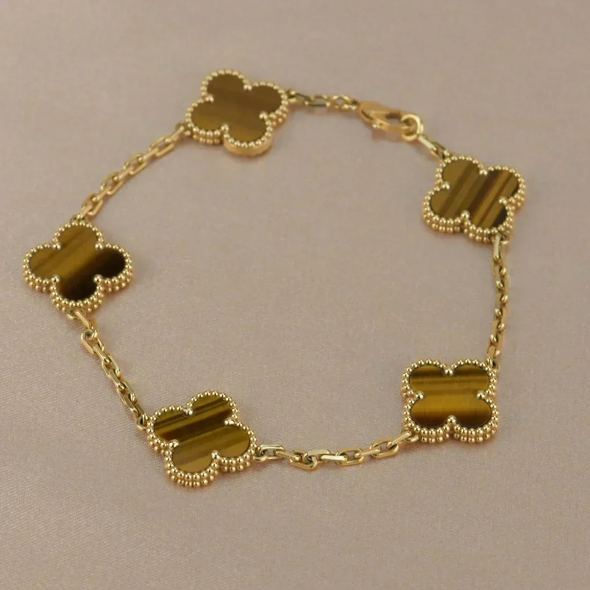 [Marins] CLOVER 5 MOTIFS TIGER EYE BRACELET COLLECTION
