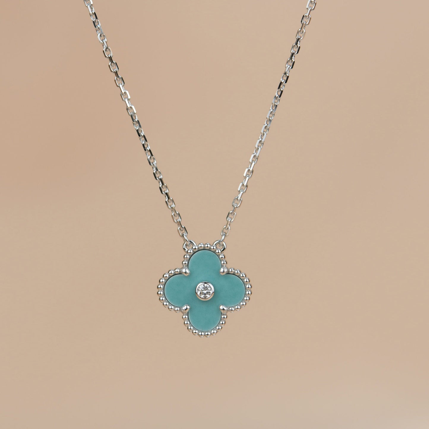 [Marins]CLOVER 15MM DIAMOND SVRES PORCELAIN  NECKLACE SILVER