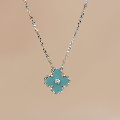 [Marin-Jewelry]CLOVER 15MM DIAMOND SVRES PORCELAIN  NECKLACE SILVER