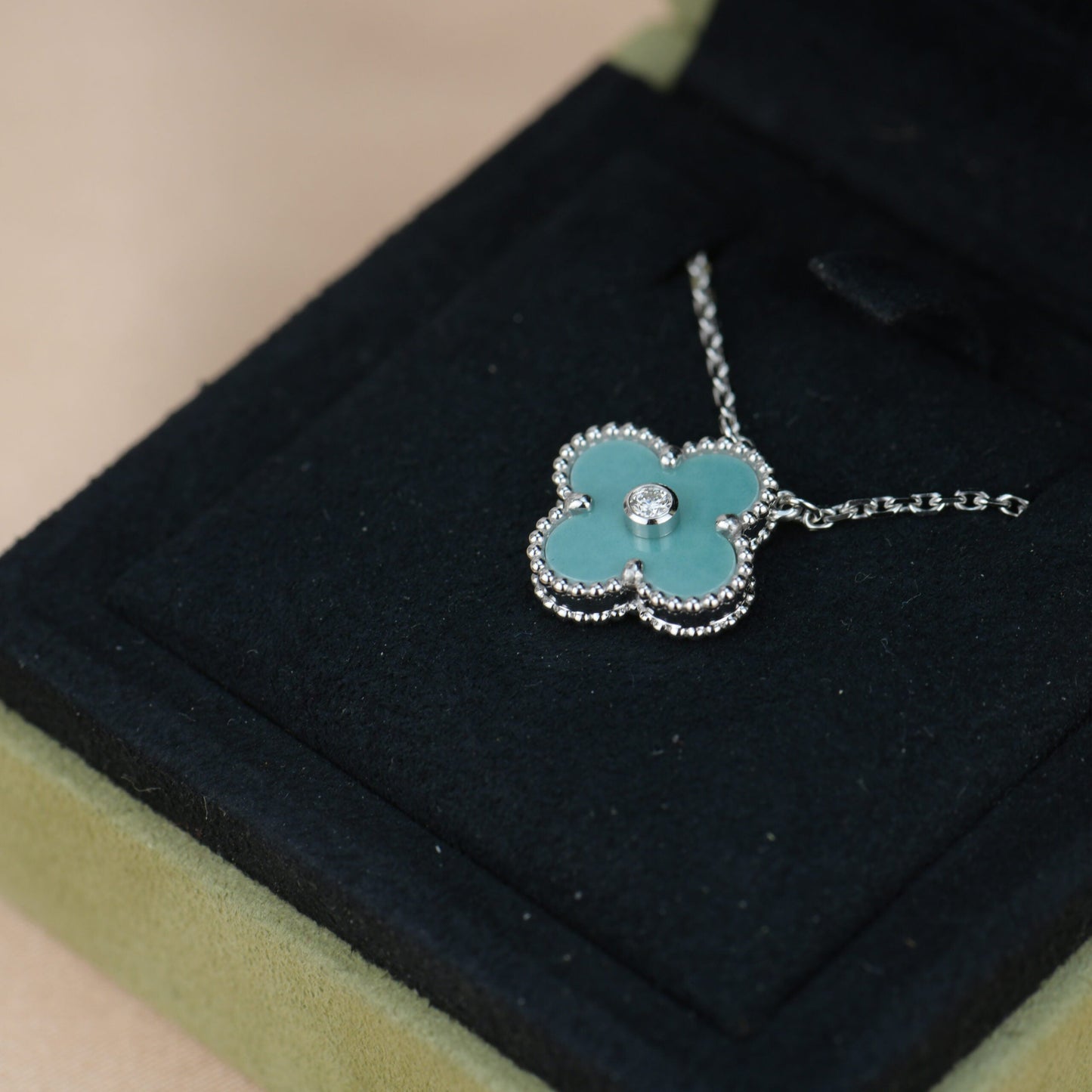 [Marins]CLOVER 15MM DIAMOND SVRES PORCELAIN  NECKLACE SILVER