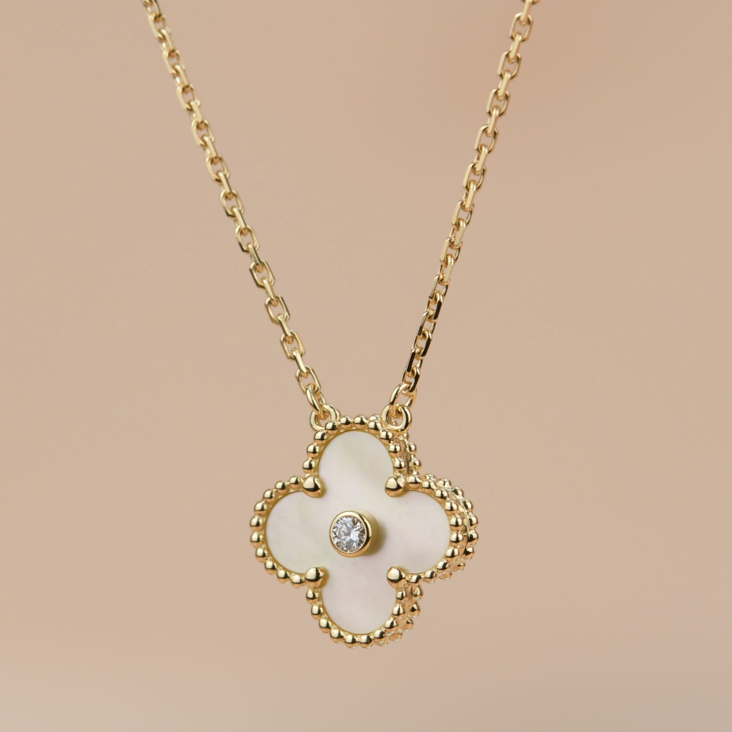 [Marins]CLOVER 15MM DIAMOND GOLD MOTHER OF PEARL NECKLACE