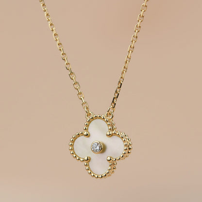 [Marins]CLOVER 15MM DIAMOND GOLD MOTHER OF PEARL NECKLACE