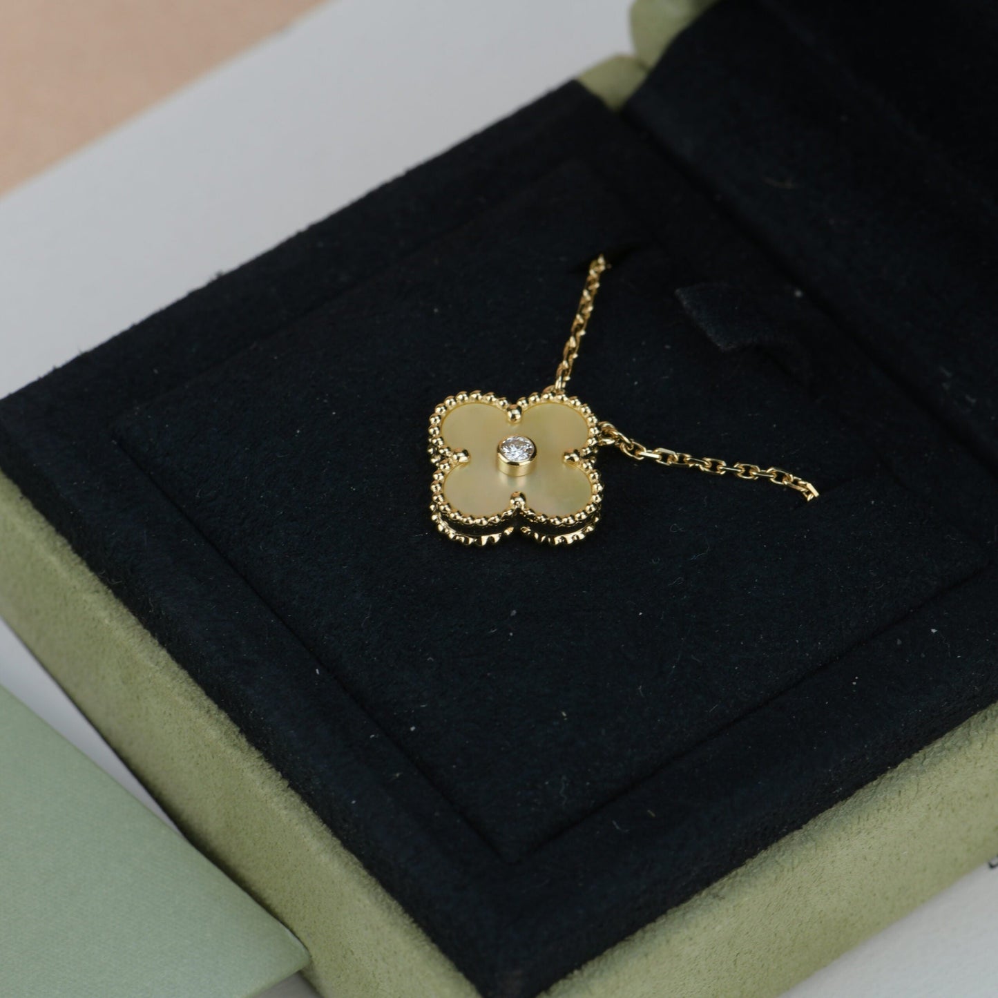 [Marins]CLOVER 15MM DIAMOND GOLD MOTHER OF PEARL NECKLACE