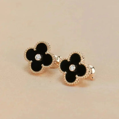 [Marins]CLOVER MEDIUM 1 MOTIFS ONYX DIAMOND EARRINGS