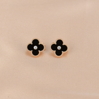 [Marins]CLOVER MEDIUM 1 MOTIFS ONYX DIAMOND EARRINGS