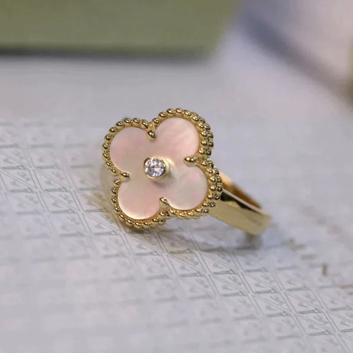 [Marins]CLOVER PINK MOP RING GOLD DIAMOND