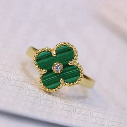 [Marins]CLOVER MALACHITE RING GOLD DIAMOND