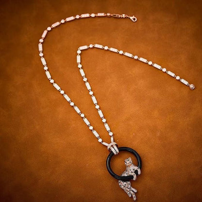 [Marins jewelrys]NEW BLACK CIRCLE PANTHER FULL DIAMOND NECKLACE