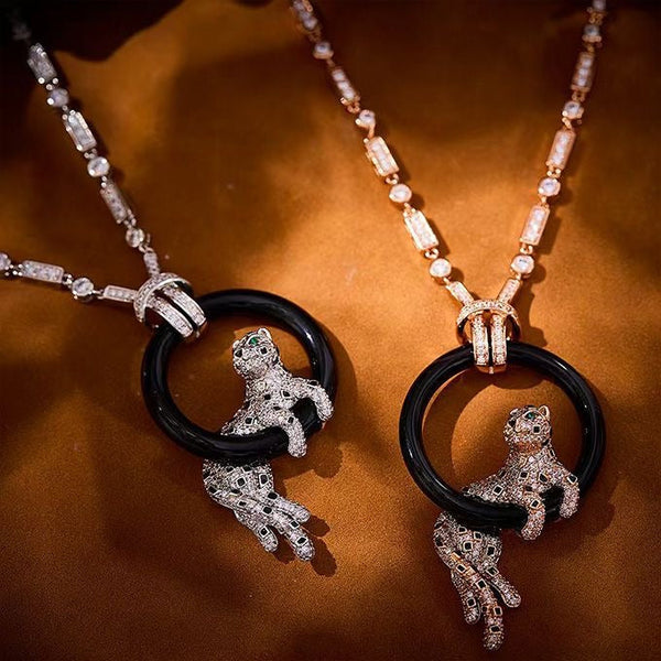 [Marin-Jewelry bijoux]NOUVEAU COLLIER PANTHÈRE CERCLE NOIR ENTIÈREMENT SERTI DE DIAMANTS