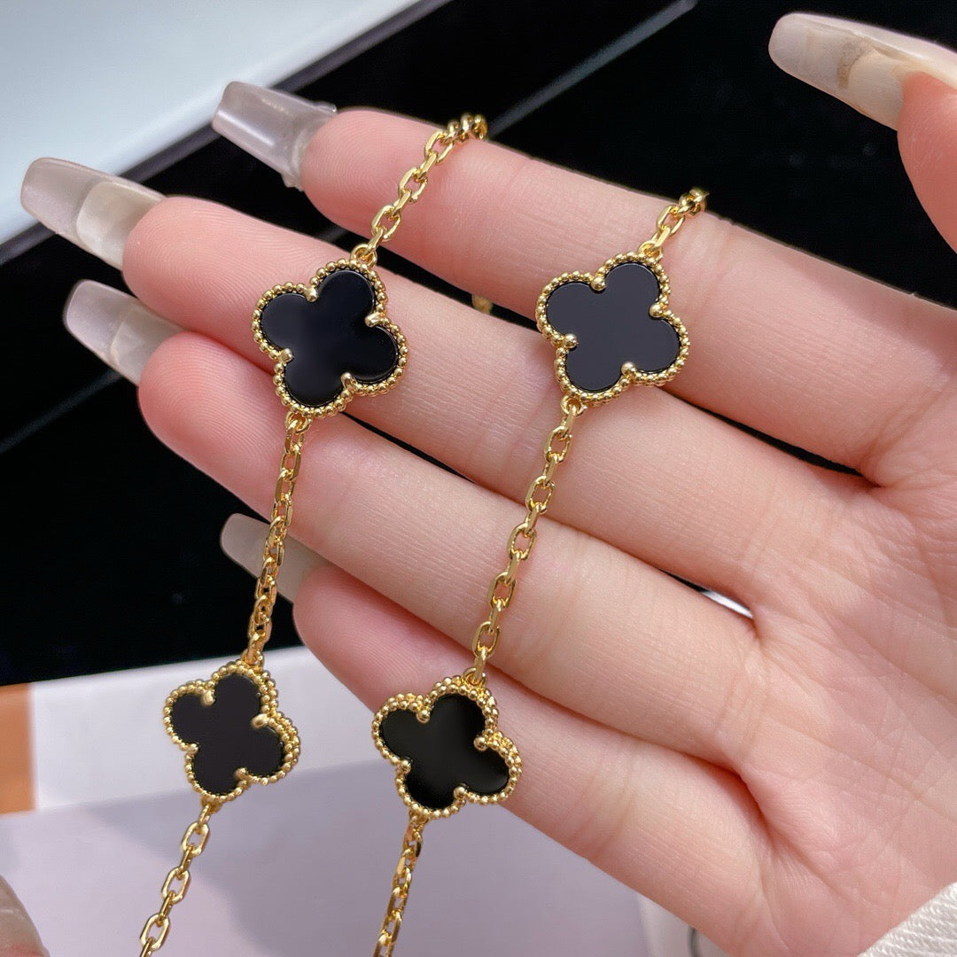 [Marins]CLOVER 10 MOTIFS ONYX NECKLACE