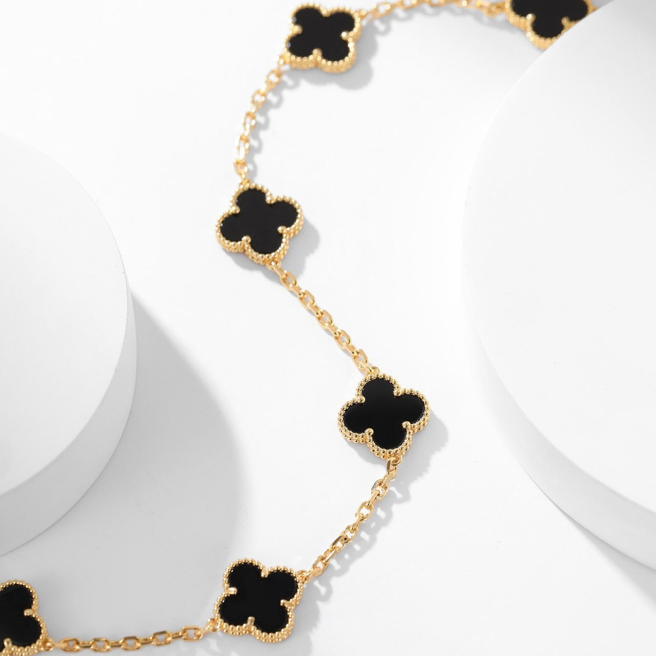 [Marin-Jewelry]CLOVER 10 MOTIFS ONYX NECKLACE