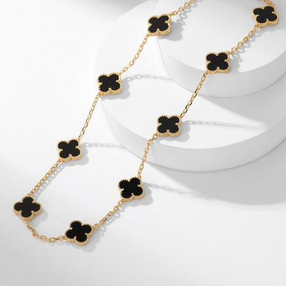 [Marins]CLOVER 10 MOTIFS ONYX NECKLACE