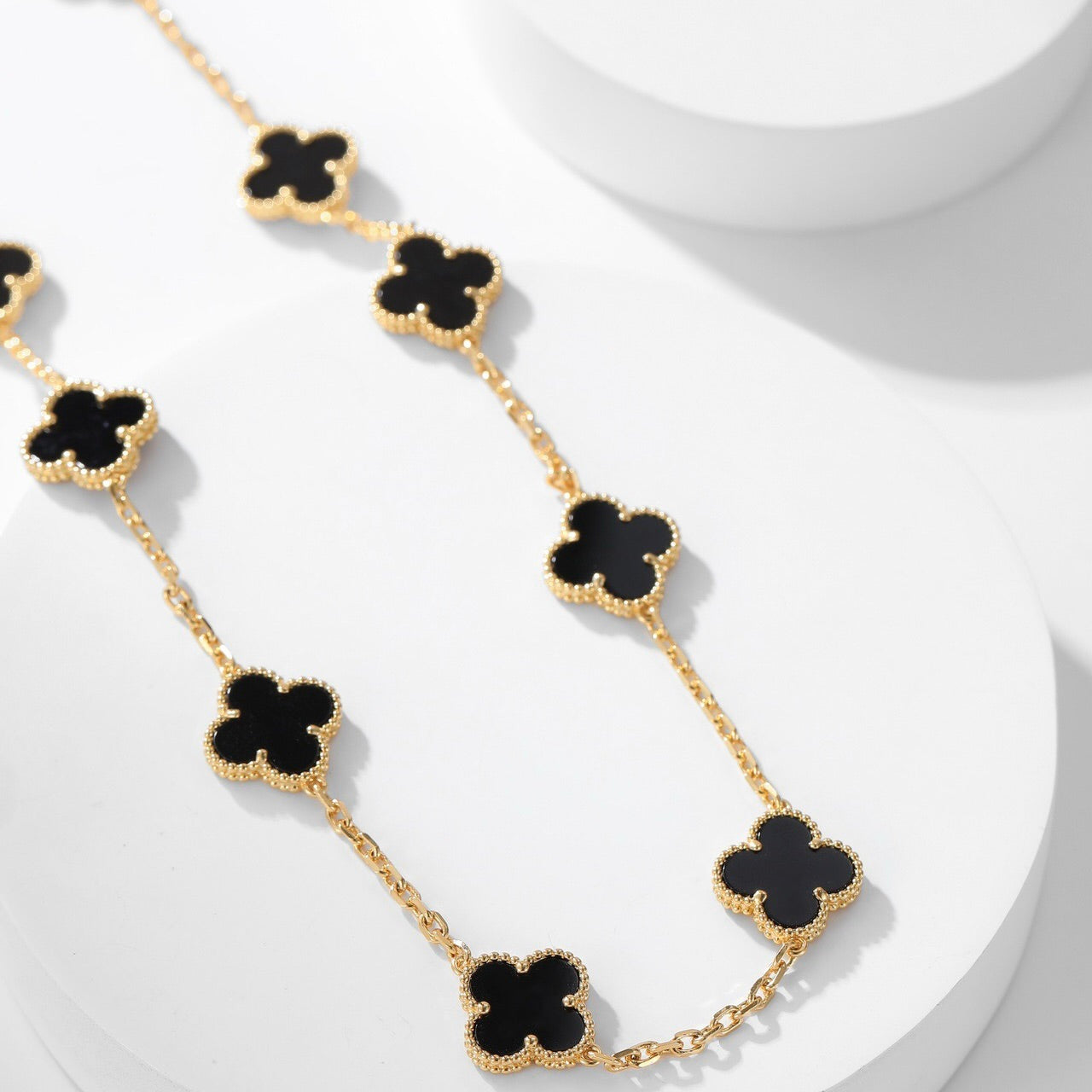 [Marins]CLOVER 10 MOTIFS ONYX NECKLACE