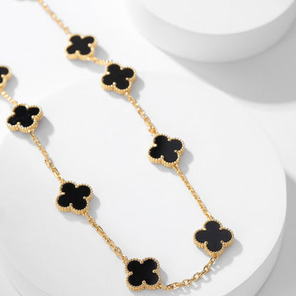 [Marins]CLOVER 10 MOTIFS ONYX NECKLACE