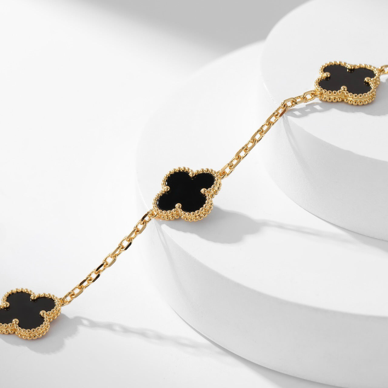 [Marins]CLOVER 10 MOTIFS ONYX NECKLACE