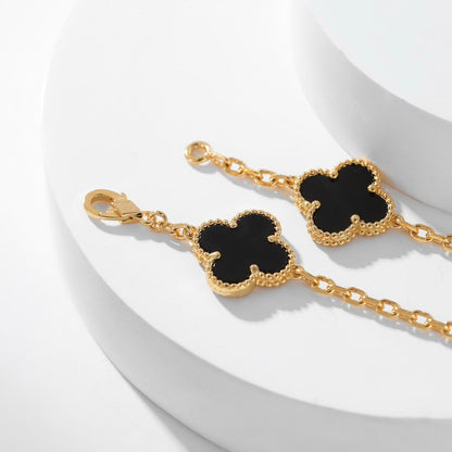 [Marins]CLOVER 10 MOTIFS ONYX NECKLACE