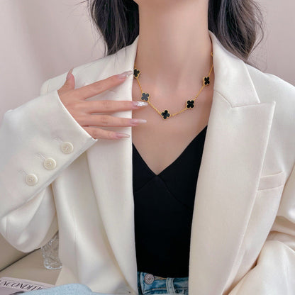 [Marins]CLOVER 10 MOTIFS ONYX NECKLACE