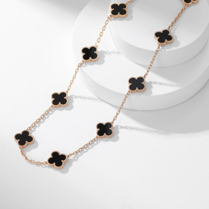 [Marins]CLOVER 10 MOTIFS ONYX NECKLACE