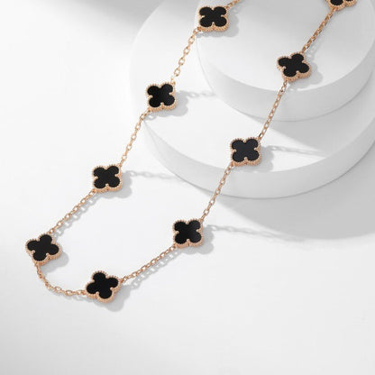 [Marins]CLOVER 10 MOTIFS ONYX NECKLACE