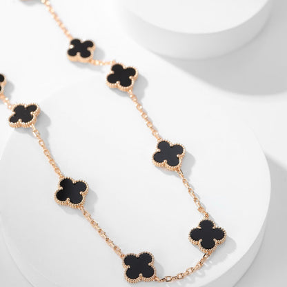 [Marins]CLOVER 10 MOTIFS ONYX NECKLACE
