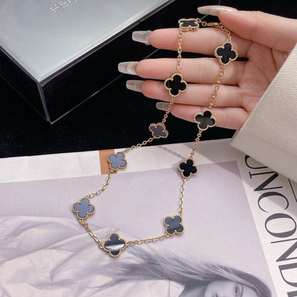 [Marins]CLOVER 10 MOTIFS ONYX NECKLACE