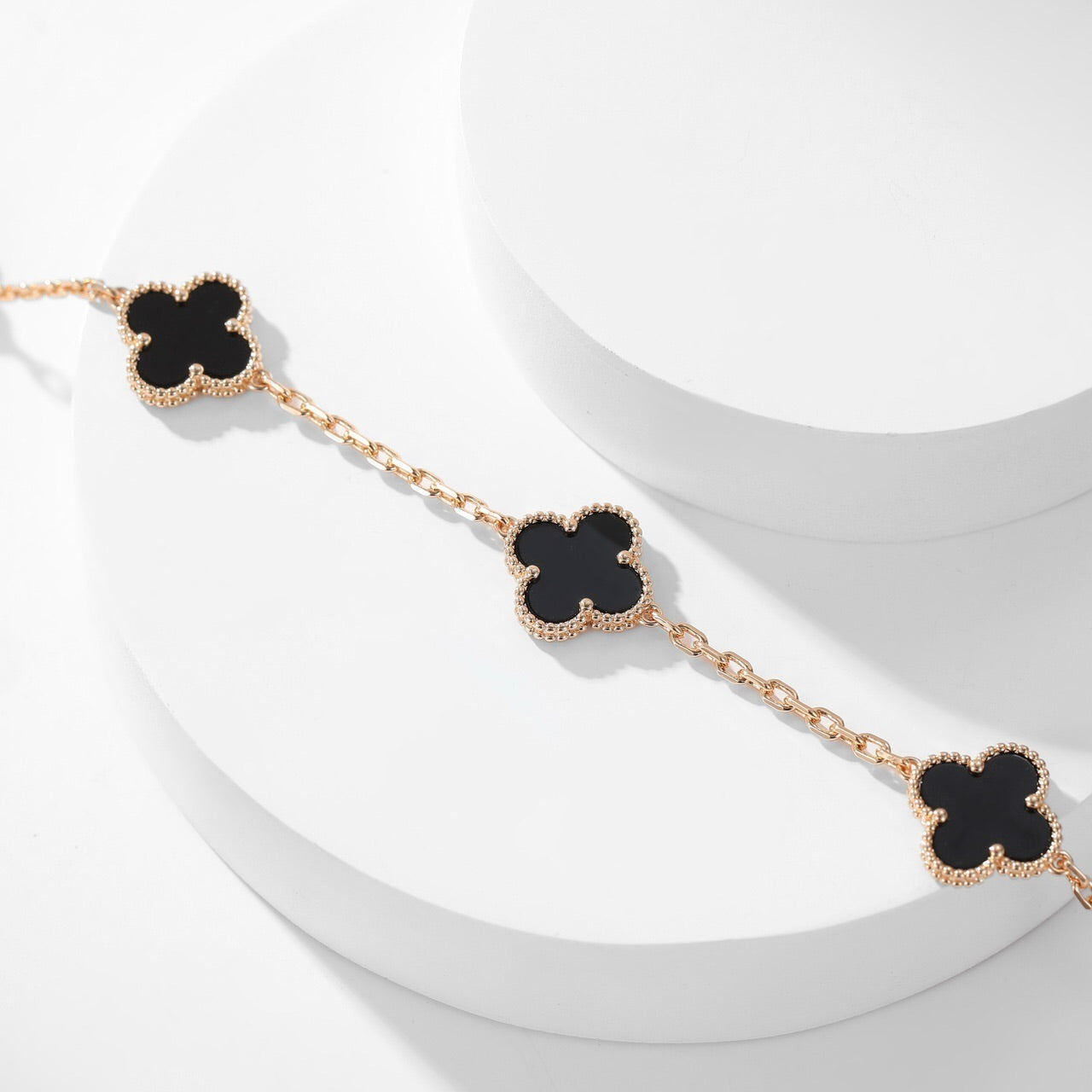 [Marins]CLOVER 10 MOTIFS ONYX NECKLACE