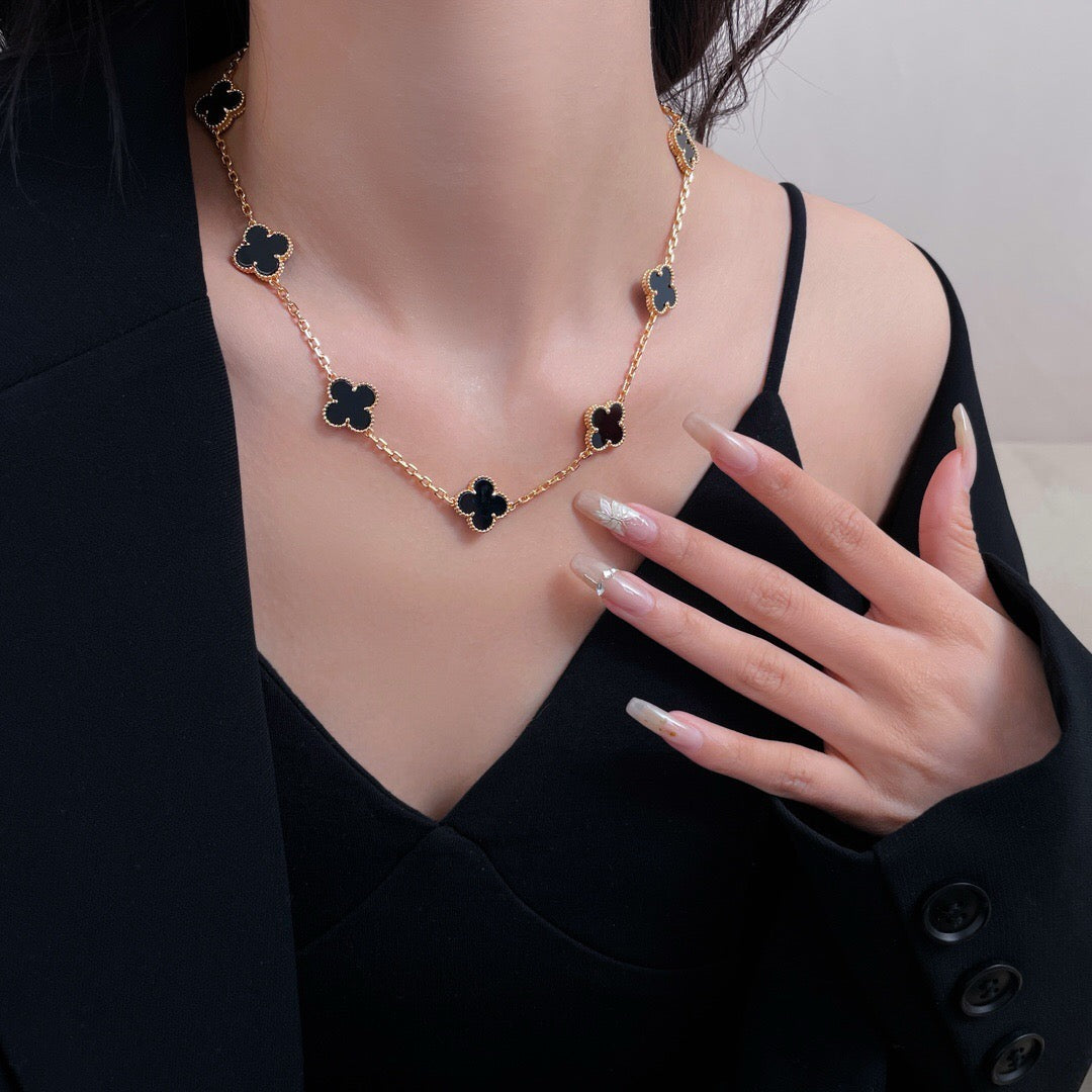 [Marins]CLOVER 10 MOTIFS ONYX NECKLACE