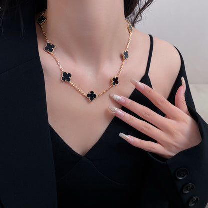 [Marins]CLOVER 10 MOTIFS ONYX NECKLACE
