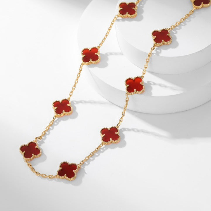 [Marins]CLOVER 10 MOTIFS CARNELIAN NECKLACE
