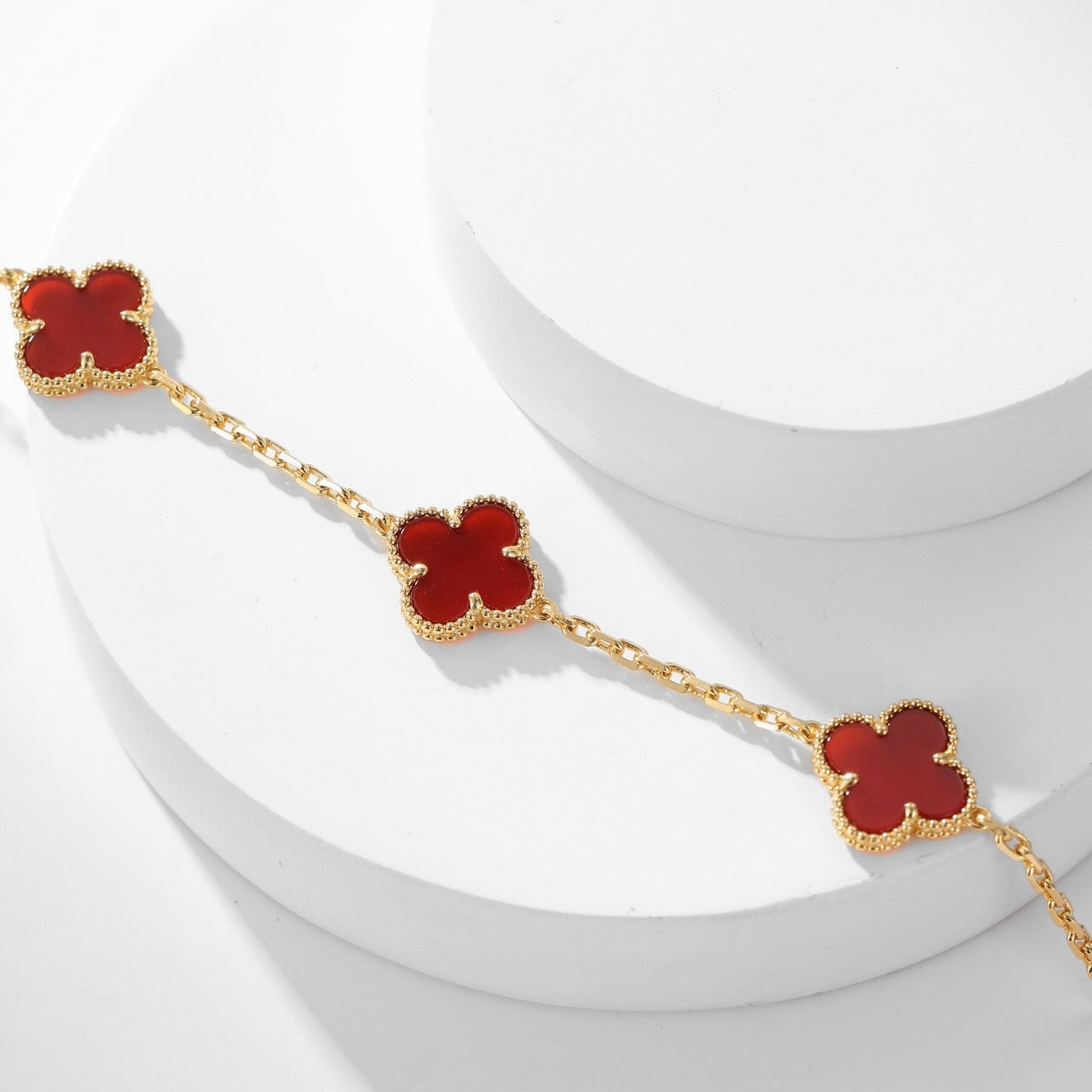 [Marins]CLOVER 10 MOTIFS CARNELIAN NECKLACE