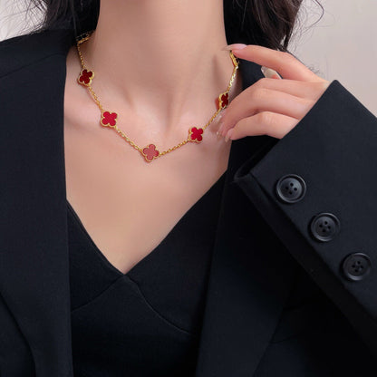 [Marins]CLOVER 10 MOTIFS CARNELIAN NECKLACE
