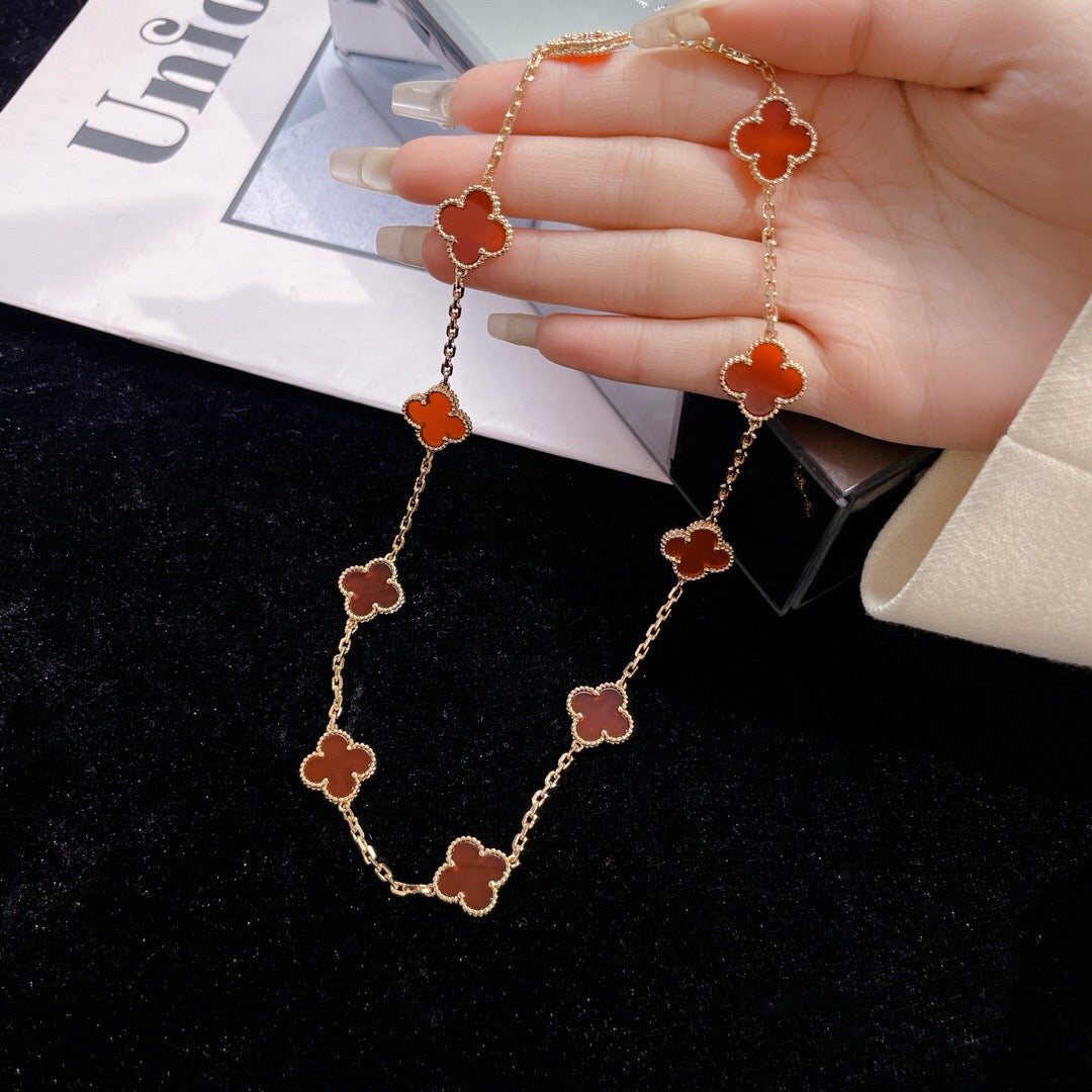 [Marins]CLOVER 10 MOTIFS CARNELIAN NECKLACE