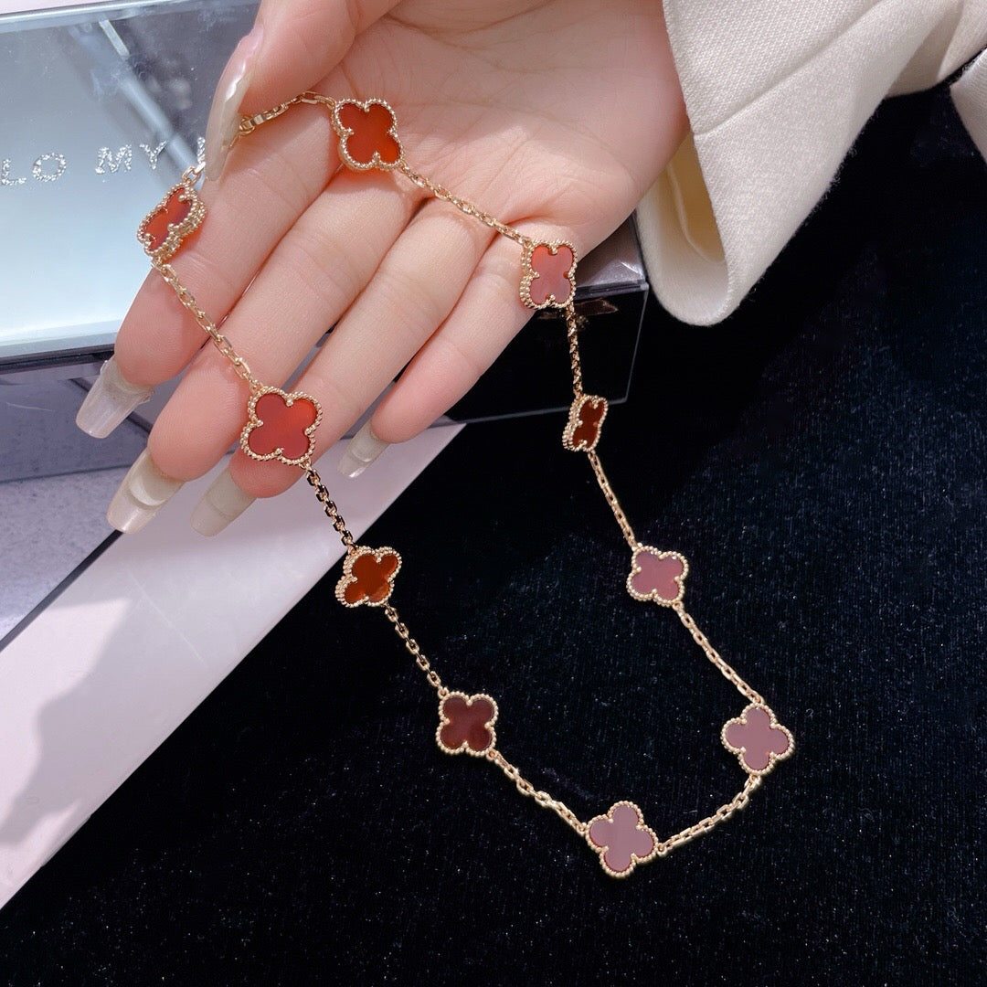 [Marins]CLOVER 10 MOTIFS CARNELIAN NECKLACE