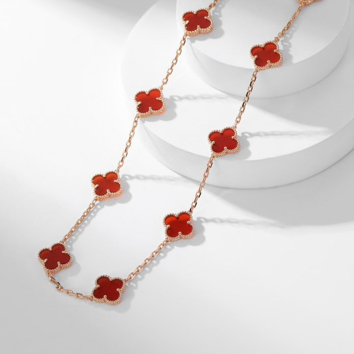 [Marins]CLOVER 10 MOTIFS CARNELIAN NECKLACE