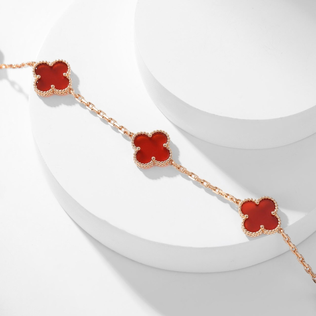 [Marins]CLOVER 10 MOTIFS CARNELIAN NECKLACE