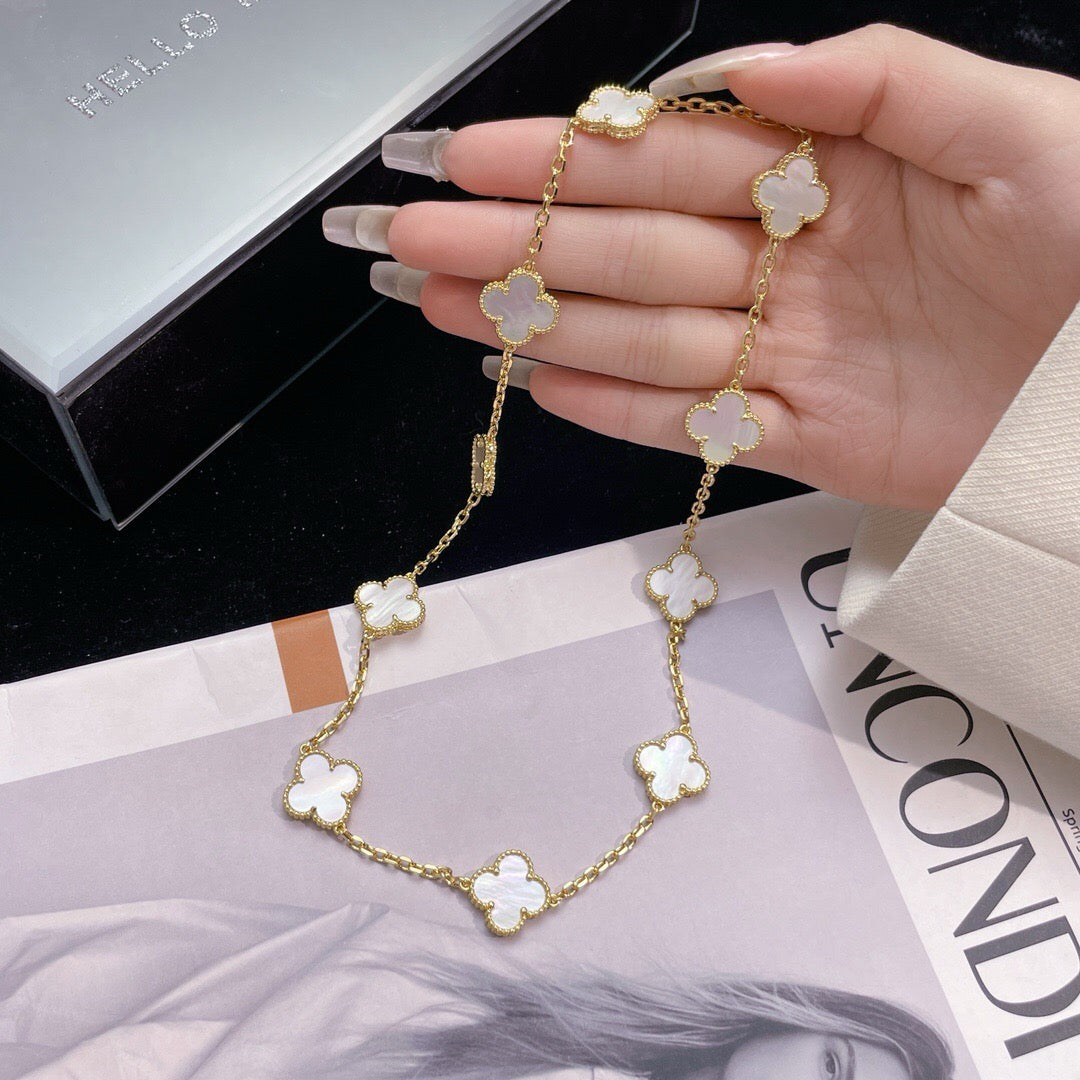[Marins]CLOVER 10 MOTIFS WHITE MOTHER OF PEARL NECKLACE
