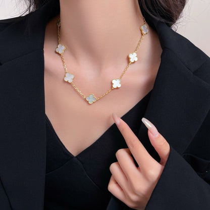 [Marins]CLOVER 10 MOTIFS WHITE MOTHER OF PEARL NECKLACE