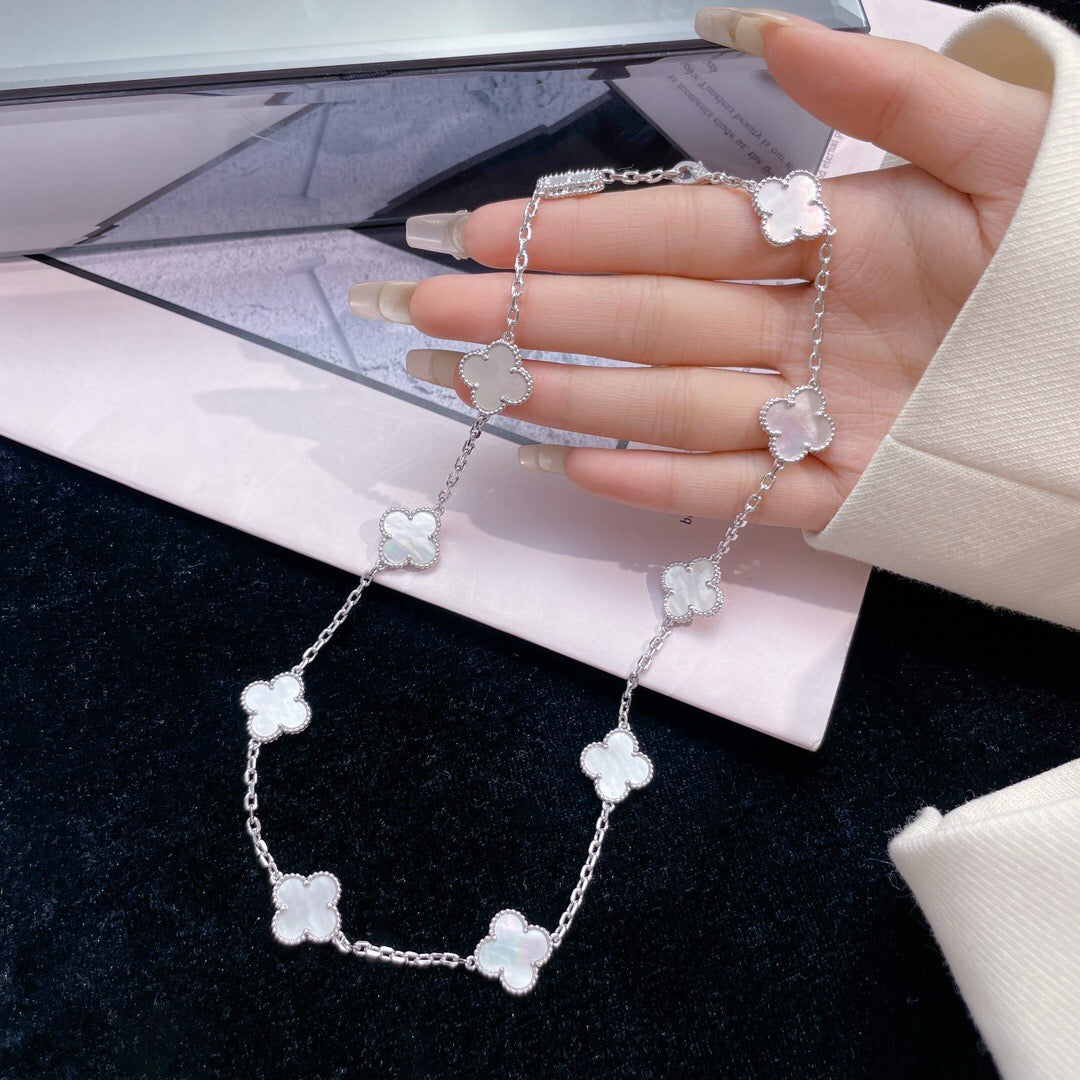 [Marins]CLOVER 10 MOTIFS WHITE MOTHER OF PEARL NECKLACE