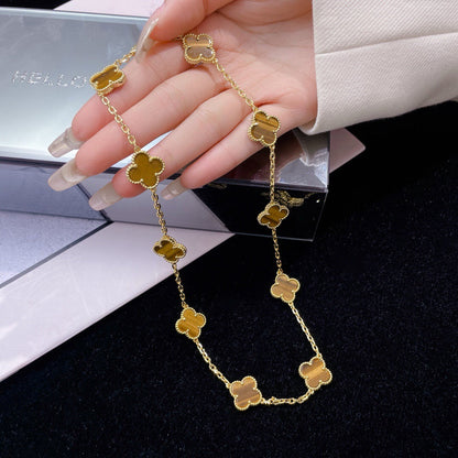 [Marins]CLOVER 10 MOTIFS TIGER EYE NECKLACE