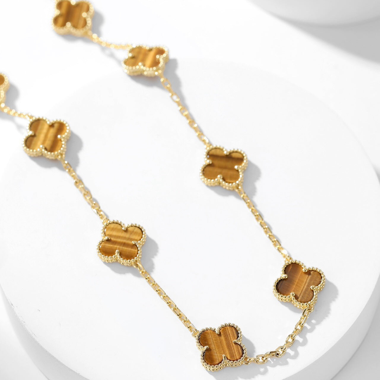 [Marins]CLOVER 10 MOTIFS TIGER EYE NECKLACE